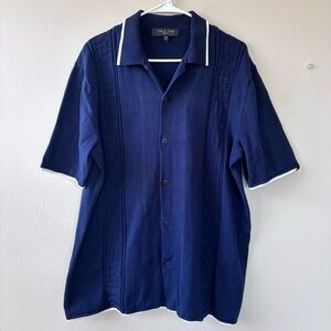 Rag & Bone Men’s Size Large Sweater Shirt Collared Snap Up Navy Blue 100% Cotton